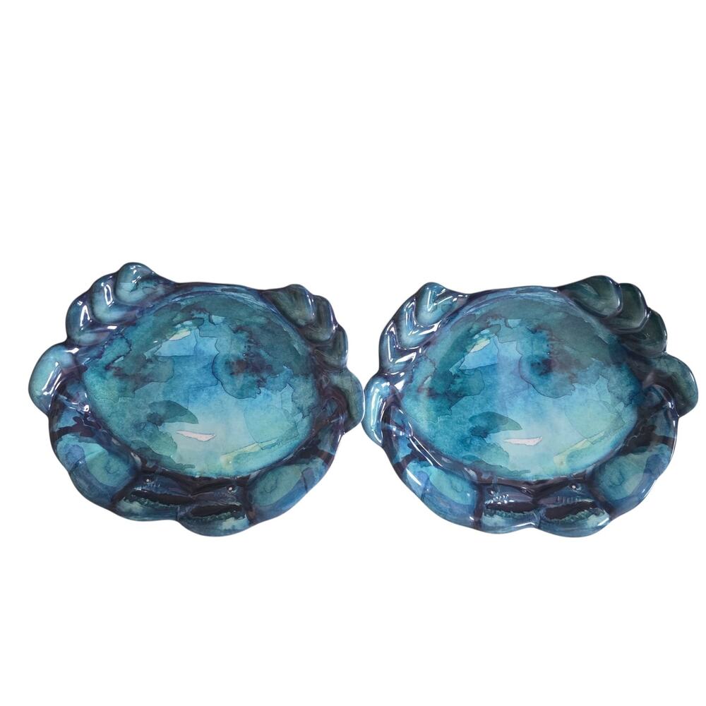 Cynthia Rowley  Melamine Plates Serving Snacks Blue Swirl Crab Shaped